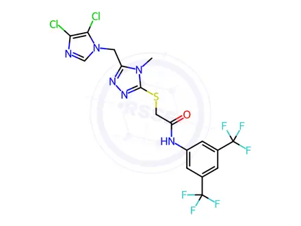 Chemical structure of N1-[3,5-di(trifluoromethyl)phenyl]-2-({5-[(4,5-dichloro-1H-imidazol-1-yl)methyl]-4-methyl-4H-1,2,4-triazol-3-yl}thio)acetamide