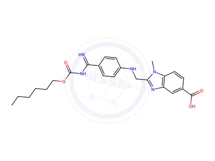 Chemical structure of 2-(((4-(N-((Hexyloxy)carbonyl)carbamimidoyl)phenyl)amino)methyl)-1-methyl-1H-benzo[d]imidazole-5-carboxylic Acid