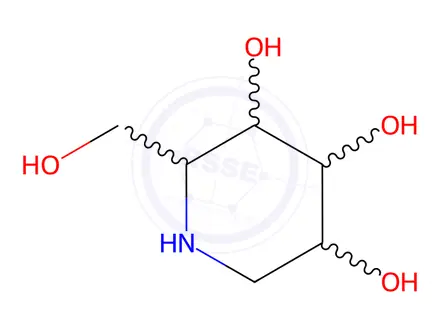 Chemical structure of 1-deoxygulonojirimycin