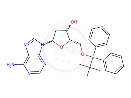 Chemical structure of (2R,3S,5R)-5-(6-Amino-9H-purin-9-yl)-2-(((tert-butyldiphenylsilyl)oxy)methyl)tetrahydrofuran-3-ol
