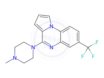 Chemical structure of 7-Trifluoromethyl-4-(4-methyl-1-piperazinyl)pyrrolo-[1,2-a]quinoxaline maleate salt