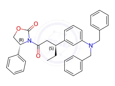Chemical structure of [R-(R*,S*)]-3-[3-[3-[Bis(phenylmethyl)amino]phenyl]-1-oxopentyl]-4-phenyl-2-oxazolidinone
