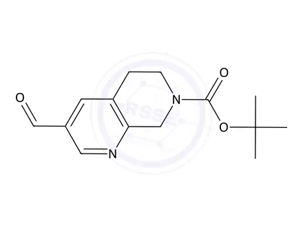 Chemical structure of tert-Butyl 3-formyl-5,8-dihydro-1,7-naphthyridine-7(6H)-carboxylate