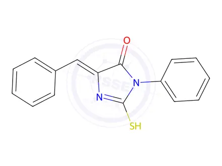 Chemical structure of (5E)-5-Benzylidene-2-mercapto-3-phenyl-3,5-dihydro-4H-imidazol-4-one