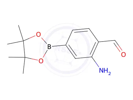 Chemical structure of 2-amino-4-(4,4,5,5-tetramethyl-1,3,2-dioxaborolan-2-yl)benzaldehyde