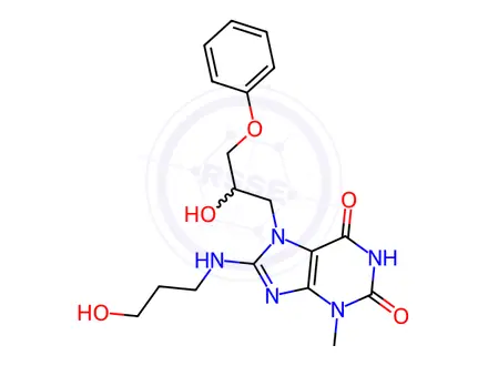 Chemical structure of 7-(2-hydroxy-3-phenoxypropyl)-8-[(3-hydroxypropyl)amino]-3-methyl-3,7-dihydro-1H-purine-2,6-dione