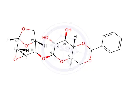 Chemical structure of 1,6:2,3-Dianhydro-4-O-(4,6-O-benzylidene-?-D-glucopyranosyl)-?-D-mannopyranose