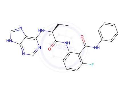 Chemical structure of (S)-2-(2-((9H-Purin-6-yl)amino)butanamido)-6-fluoro-N-phenylbenzamide