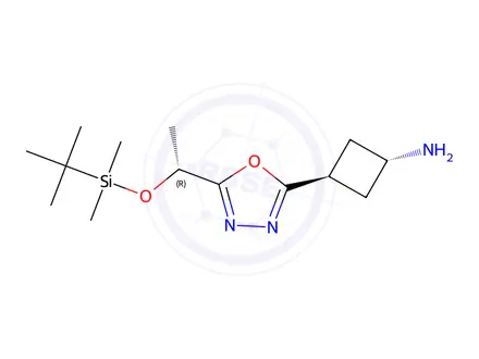 Chemical structure of (1R,3r)-3-(5-((R)-1-((tert-butyldimethylsilyl)oxy)ethyl)-1,3,4-oxadiazol-2-yl)cyclobutan-1-amine