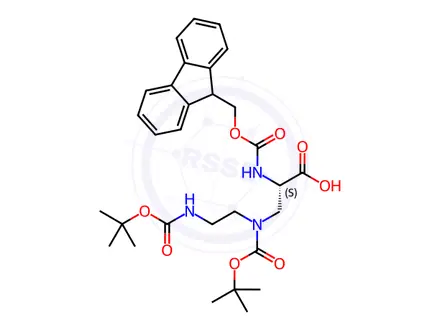 Chemical structure of 10-Oxa-2,5,8-triazadodecanoic acid, 3-carboxy-5-[(1,1-dimethylethoxy)carbonyl]-11,11-dimethyl-9-oxo-, 1-(9H-fluoren-9-ylmethyl) ester, (3S)-(9CI)