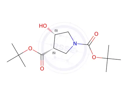 Chemical structure of tert-butyl cis-3-(tert-butoxycarbonylamino)-4-hydroxy-pyrrolidine-1-carboxylate