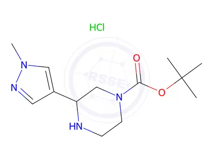 Chemical structure of Tert-butyl 3-(1-methyl-1H-pyrazol-4-yl)piperazine-1-carboxylate hydrochloride