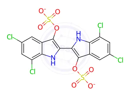 Chemical structure of 5,5',7,7'-Tetrachloro-2,2'-bi[1H-indole]-3,3'-diol bis(sulfuric acid sodium) salt