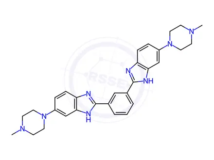 Chemical structure of 1,3-bis(6-(4-methylpiperazin-1-yl)-1H-benzo[d]imidazol-2-yl)benzene