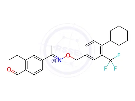 Chemical structure of (E)-4-(1-(((4-cyclohexyl-3-(trifluoromethyl)benzyl)oxy)imino) ethyl)-2-ethylbenzaldehyde