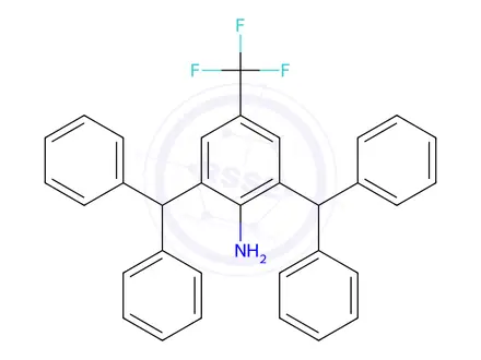 Chemical structure of 2,6-bis(diphenylmethyl)-4-(trifluoromethyl)-Benzenamine