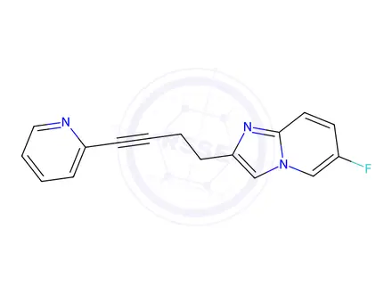 Chemical structure of 6-Fluoro-2-[4-(2-pyridyl)-3-butyn-1-yl]imidazo[1,2-a]pyridine