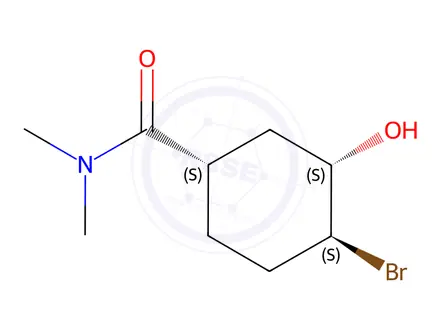 Chemical structure of (1S,3S,4S)-4-Bromo-3-hydroxy-N,N-dimethylcyclohexanecarboxamide