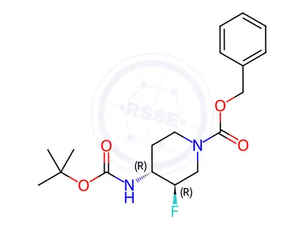 Chemical structure of benzyl Trans-4-((tert-butoxycarbonyl)amino)-3-fluoropiperidine-1-carboxylate racemate