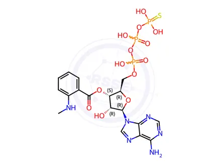 Chemical structure of 2',3'-O-(N-Methyl-anthraniloyl)-adenosine-5'-(gamma-thio)-triphosphate triethylammonium salt