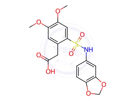 Chemical structure of 2-(2-((Benzo[d]1,3-dioxolan-5-ylamino)sulfonyl)-4,5-dimethoxyphenyl)acetic acid