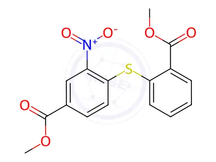 Chemical structure of Benzoic acid, 4-[[2-(methoxycarbonyl)phenyl]thio]-3-nitro-, methyl ester