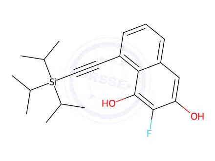 Chemical structure of 2-Fluoro-8-((triisopropylsilyl)ethynyl)naphthalene-1,3-diol