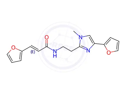 Chemical structure of (E)-3-(Furan-2-yl)-N-(2-(4-(furan-2-yl)-1-methyl-1H-imidazol-2-yl)ethyl)acrylamide