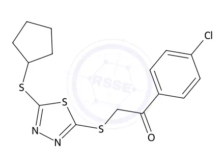 Chemical structure of 1-(4-Chlorophenyl)-2-((5-(cyclopentylthio)-1,3,4-thiadiazol-2-yl)thio)ethan-1-one