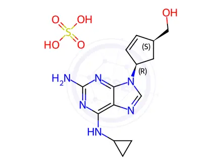 Chemical structure of (1S,4R)-4-[2-Amino-6-(cyclopropylamino)-9H-purin-9-yl]-2-cyclopentene-1-methanol, monosulfate