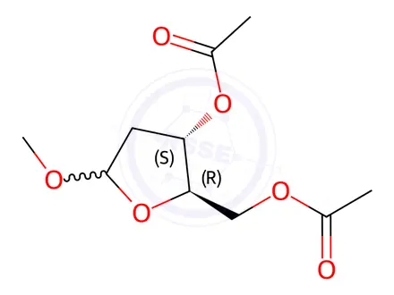 Chemical structure of ((2R,3S)-3-Acetoxy-5-methoxytetrahydrofuran-2-yl)methyl Acetate