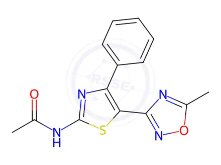 Chemical structure of N-(5-(5-Methyl-1,2,4-oxadiazol-3-yl)-4-phenylthiazol-2-yl)acetamide