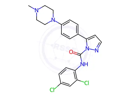 Chemical structure of N-(2,4-Dichlorophenyl)-5-[4-(4-methylpiperazin-1-yl)phenyl]-1H-pyrazole-1-carboxamide
