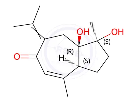 Chemical structure of (1S)-1β,8aβ-Dihydroxy-1,4-dimethyl-7-isopropylidene-1,2,3,3a,8,8a-hexahydroazulen-6(7H)-one
