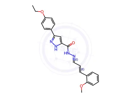 Chemical structure of 3-(4-ethoxyphenyl)-N-((1E,2E)-3-(2-methoxyphenyl)allylidene)-1H-pyrazole-5-carbohydrazide