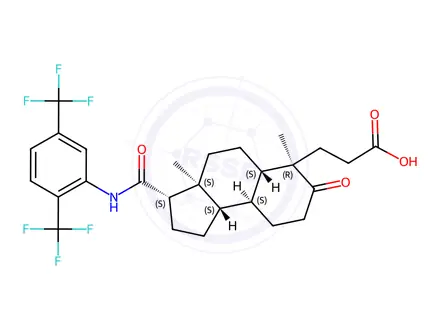 Chemical structure of (3S,3aS,5aS,6R,9aS,9bS)-3-[[[2,5-Bis(trifluoromethyl)phenyl]amino]carbonyl]dodecahydro-3a,6-dimethyl-7-oxo-1H-benz[e]indene-6-propanoic Acid