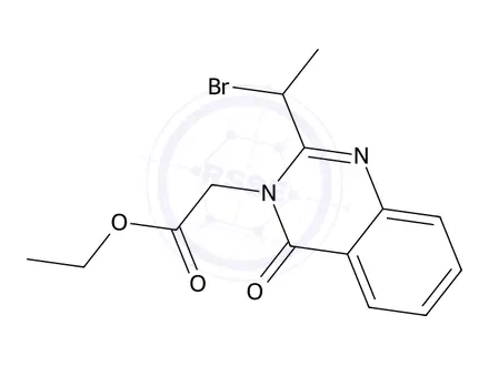 Chemical structure of Ethyl 2-(2-(1-bromoethyl)-4-oxoquinazolin-3(4H)-yl)acetate