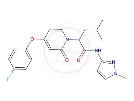 Chemical structure of 2-(4-(4-Fluorophenoxy)-2-oxopyridin-1(2H)-yl)-4-methyl-N-(1-methyl-1H-pyrazol-3-yl)pentanamide