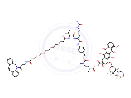 Chemical structure of DBCO-PEG4-VC-PAB-DMEA-PNU-159682