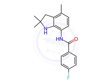 Chemical structure of 4-Fluoro-N-(2,2,4-trimethyl-2,3-dihydro-1H-indol-7-yl)benzamide