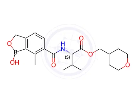 Chemical structure of L-Valine, N-[(1,3-dihydro-1-hydroxy-7-methyl-2,1-benzoxaborol-6-yl)carbonyl]-, (tetrahydro-2H-pyran-4-yl)methyl ester