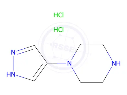 Chemical structure of 1-(1H-pyrazol-4-yl)piperazine dihydrochloride