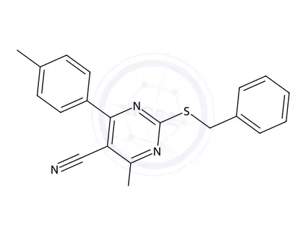 Chemical structure of 2-(Benzylthio)-4-(diethylamino)-6-(p-tolyl)pyrimidine-5-carbonitrile