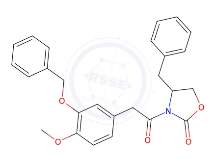 Chemical structure of 4-Benzyl-3-(2-(3-(benzyloxy)-4-methoxyphenyl)acetyl)oxazolidin-2-one