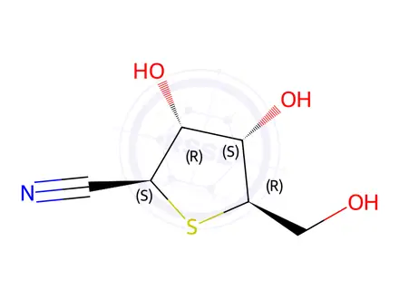 Chemical structure of (2S,3R,4S,5R)-3,4-dihydroxy-5-(hydroxymethyl)tetrahydrothiophene-2-carbonitrile