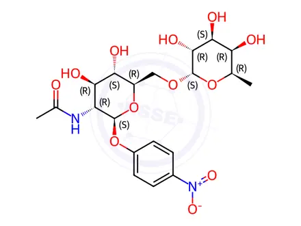 Chemical structure of 4-Nitrophenol 2-Acetamido-2-deoxy-6-O-(α-L-fucopyranosyl)-β-D-glucopyranoside