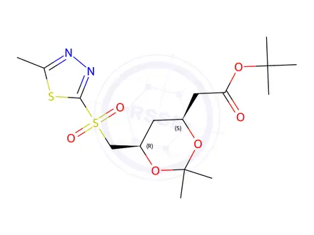 Chemical structure of tert-butyl 2-((4S,6R)-2,2-dimethyl-6-(((5-methyl-1,3,4-thiadiazol-2-yl)sulfonyl)methyl)-1,3-dioxan-4-yl)acetate