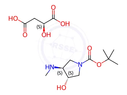 Chemical structure of (3S,4S)-tert-butyl 3-hydroxy-4-(MethylaMino)pyrrolidine-1-carboxylate (S)-2-hydroxysuccinate