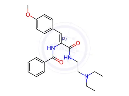 Chemical structure of 2-Benzoylamino-N-[2-(diethylamino)ethyl]-3-(4-methoxyphenyl)propenamide