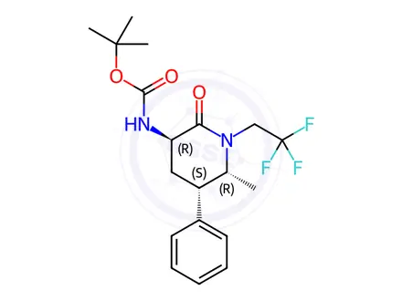 Chemical structure of tert-Butyl ((3R,5S,6R)-6-methyl-2-oxo-5-phenyl-1-(2,2,2-trifluoroethyl)piperidin-3-yl)carbamate